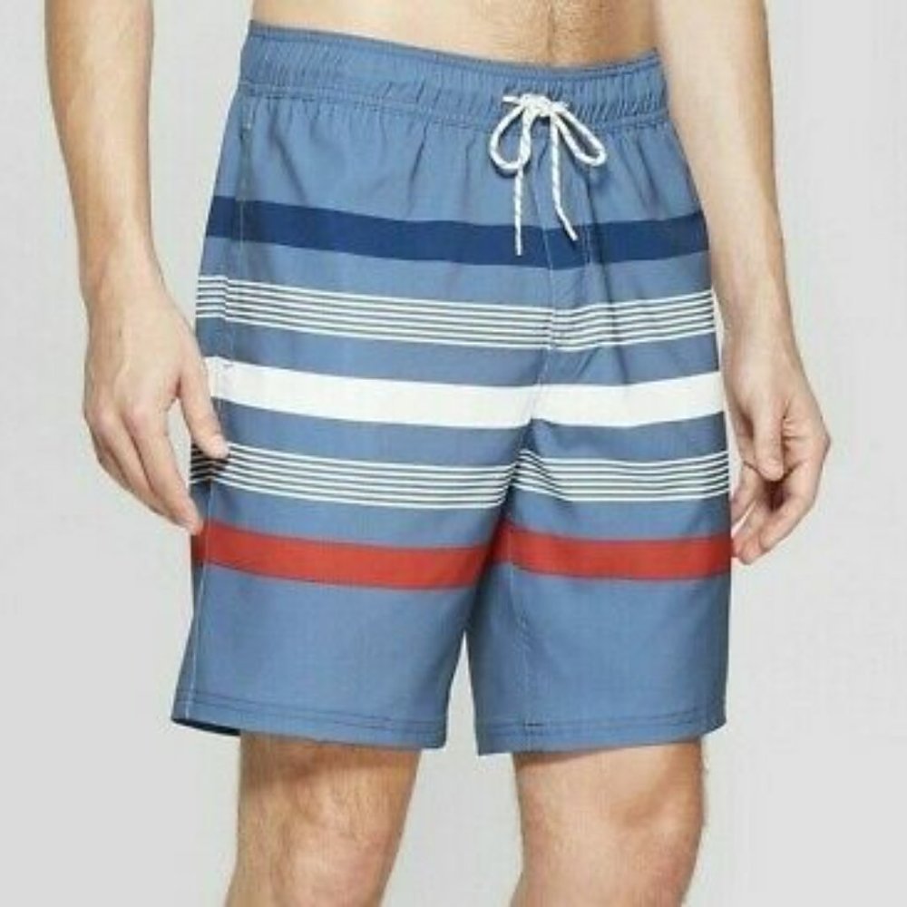 GOODFELLOW Blue, Red, White Men Swimsuit Trunks - M (NWT)